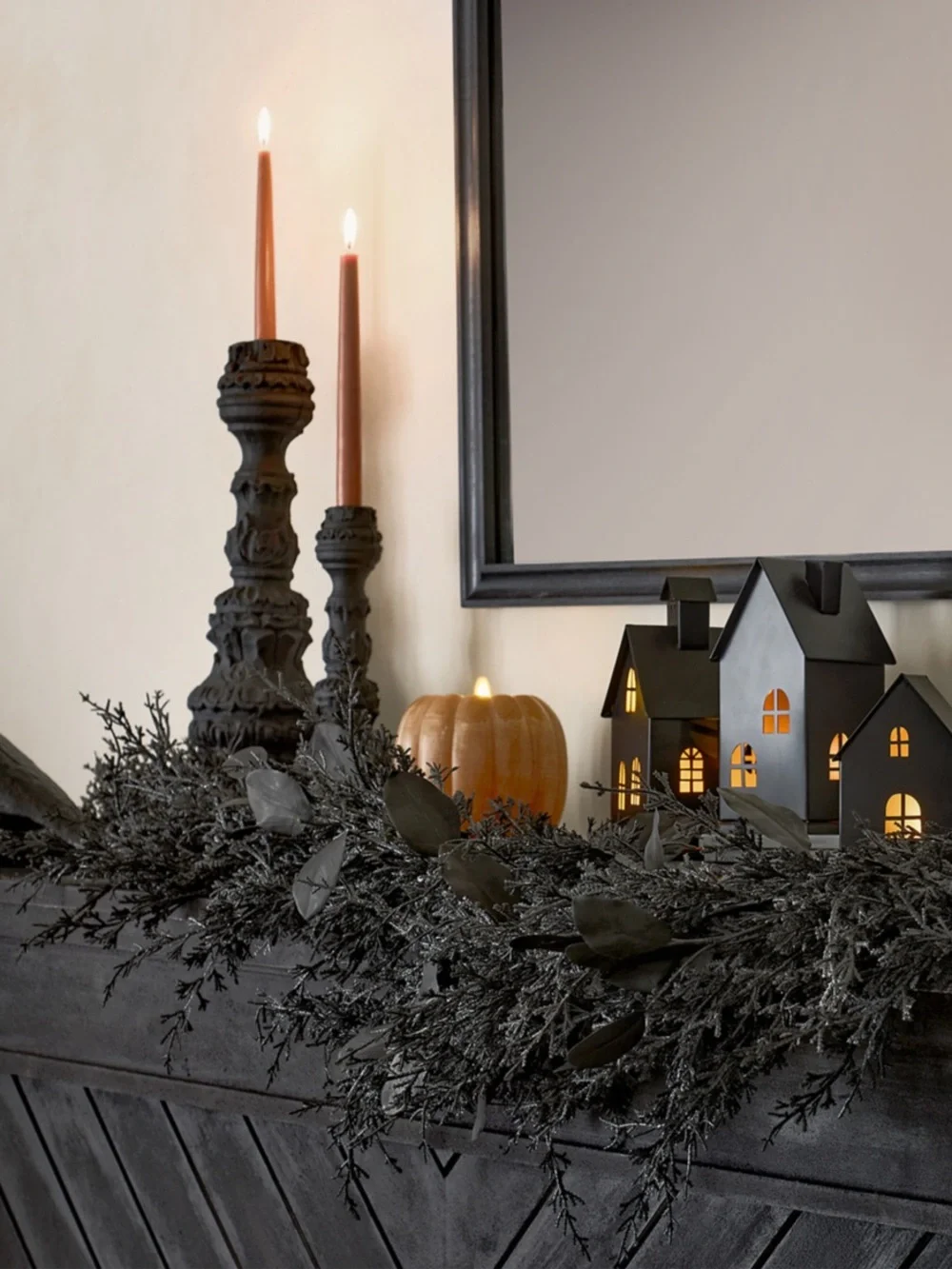 New! Crate&Barrel Black Carved Decorative Candle Holder